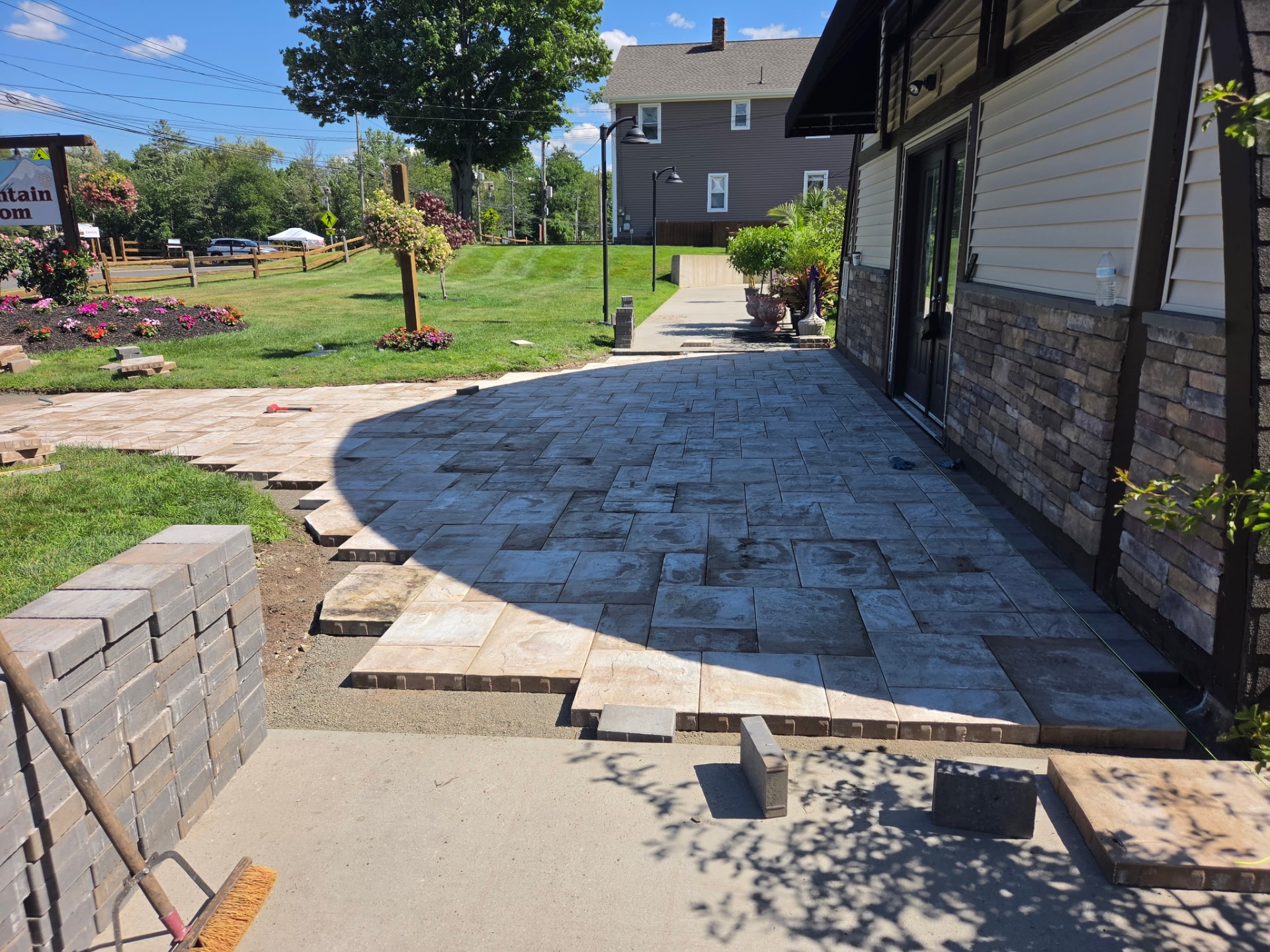 Completed two-tone paver patio and walkway at Mount Southington, CT