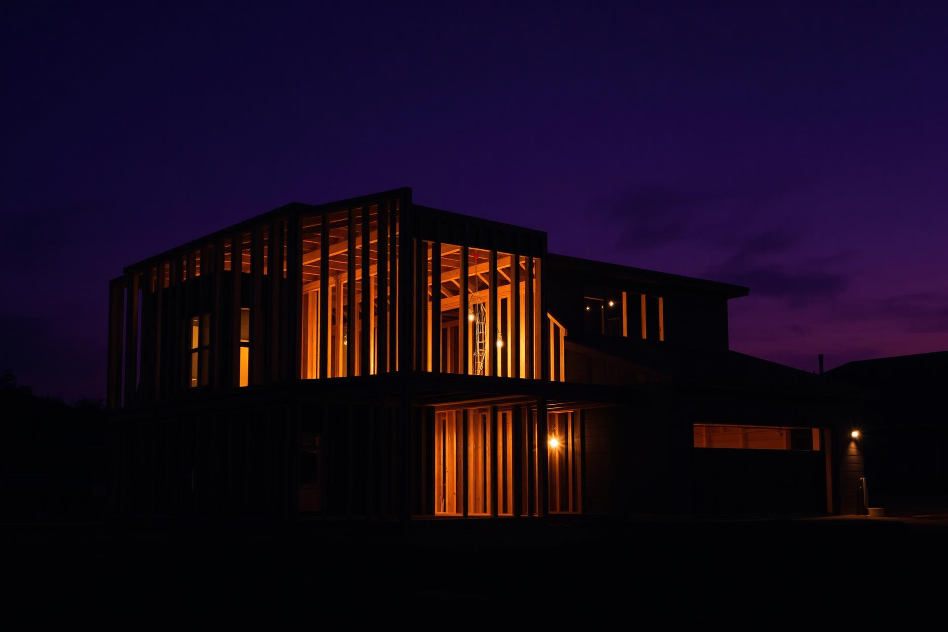 Connecticut home renovation site at dusk